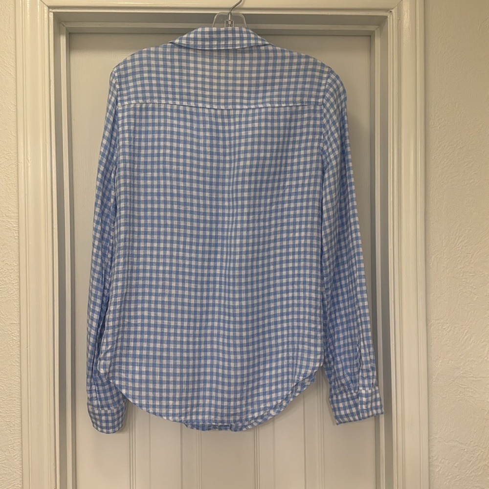 Lilly Pulitzer Blue Gingham Linen Button Down Shirt Small - Picture 3 of 6